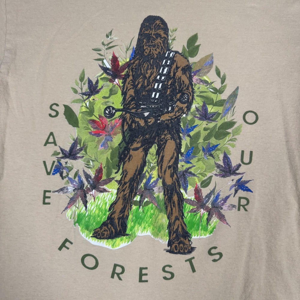 Star Wars Chewbacca Save Our Forests Graphic T-Shirt Mens Small Beige - Picture 3 of 6